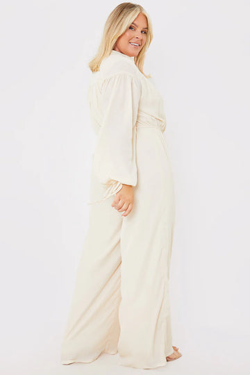 Button Up Wide Leg Jumpsuit